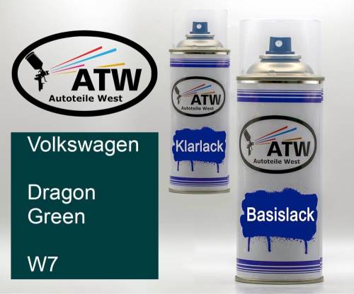 Volkswagen, Dragon Green, W7: 400ml Sprühdose + 400ml Klarlack - Set, von ATW Autoteile West.